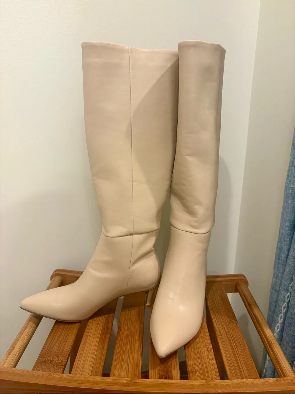 Women's Knee-High Pointed Toe Boots in Cream